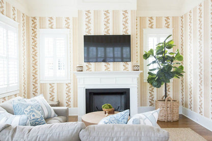 Quadrille Wallpaper: Climbing Hydrangea - Custom Peach on White Paper (5 yard minimum)