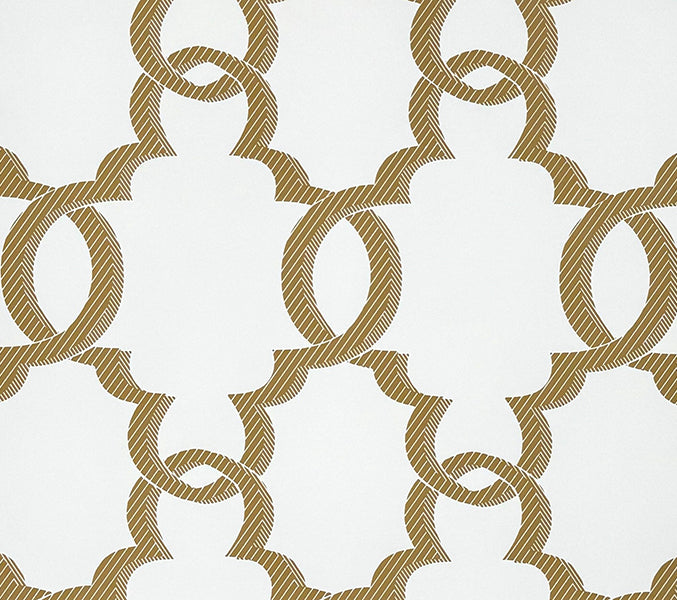 Quadrille Wallpaper: El Cid - Custom Tan on Almost White Wallpaper (FIVE YARD MINIMUM)