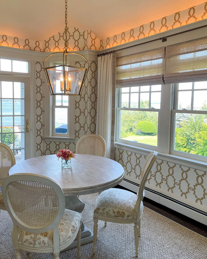 Quadrille Wallpaper: El Cid - Custom Tan on Almost White Wallpaper (FIVE YARD MINIMUM)