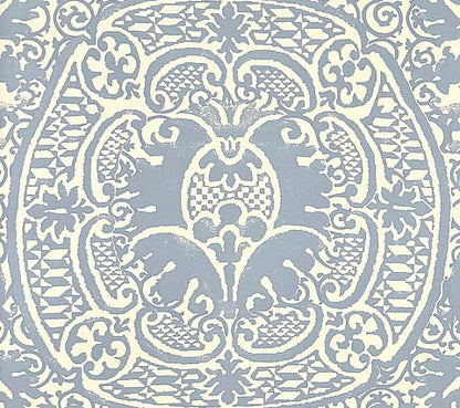 Quadrille Wallpaper: Veneto - Custom Windsor Blue on Almost on White Paper (FIVE YARD MINIMUM)