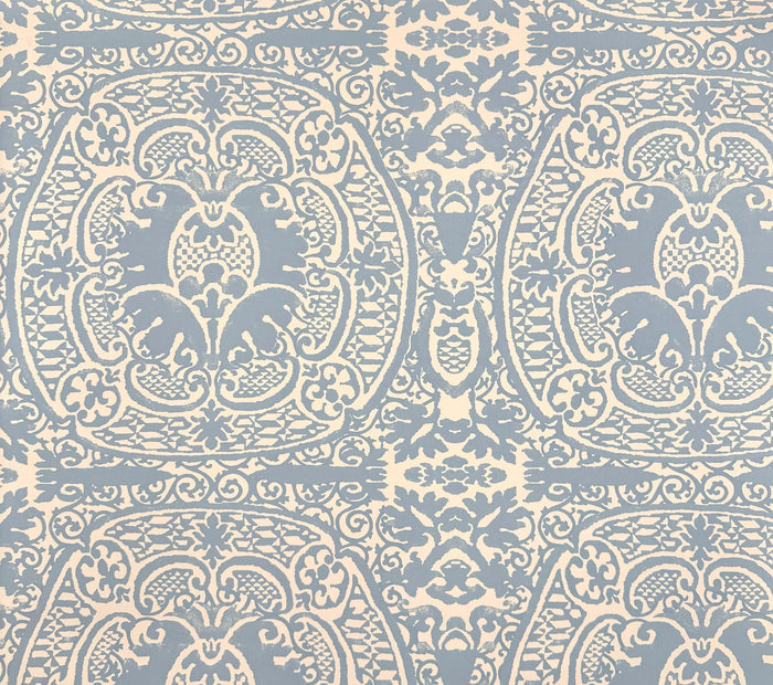 Quadrille Wallpaper: Veneto - Custom Windsor Blue on Almost on White Paper (FIVE YARD MINIMUM)