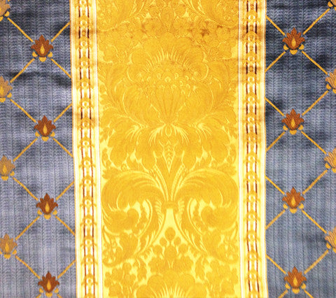 Quadrille Woven Fabric: Vincenza Stripe - Blues / Gold; 100% Viscose, Imported from Italy