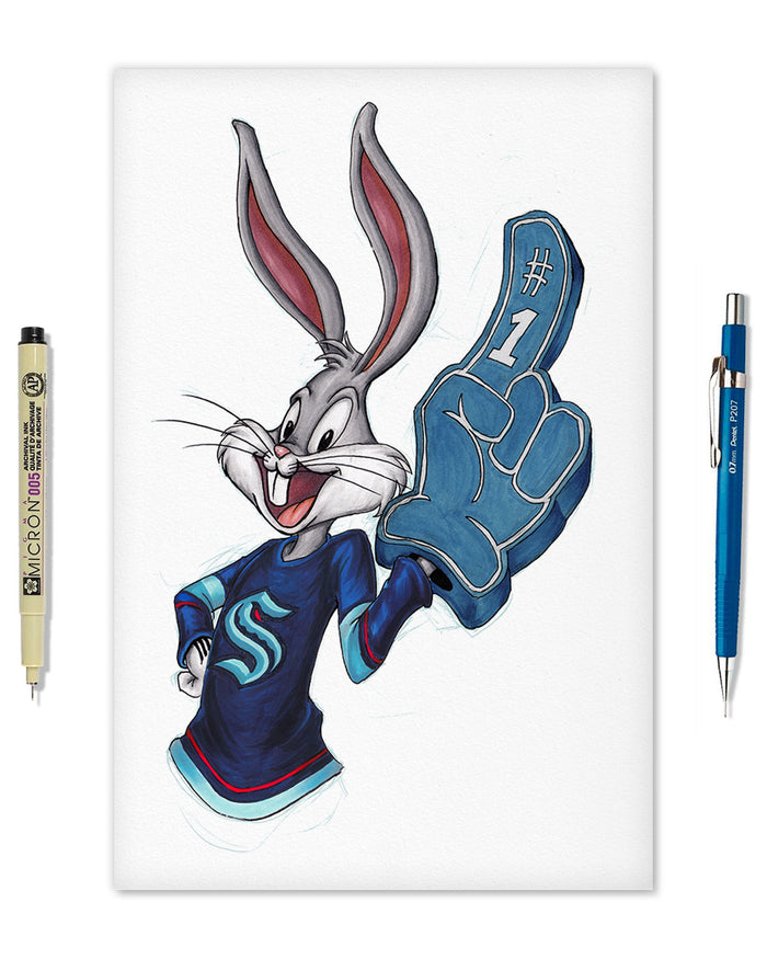 Rabbit Hockey Fan x NHL Kraken Bugs Bunny Limited Edition Art Print