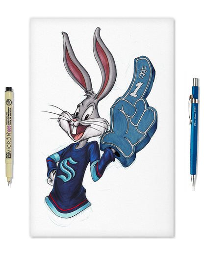 Rabbit Hockey Fan x NHL Kraken Bugs Bunny Limited Edition Art Print