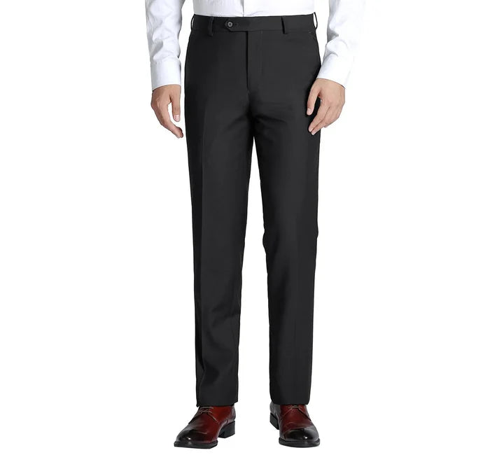 Raphael Classic Fit Solid Black Flat Front Wool Dress Pants - The Suit Depot