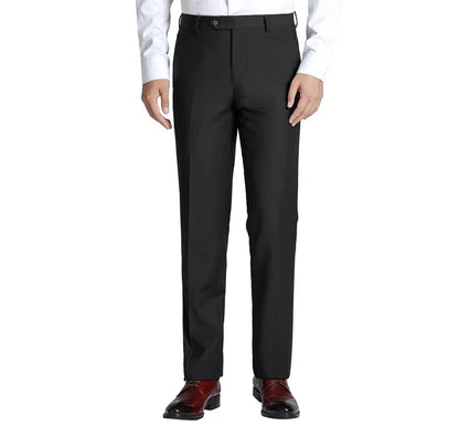 Raphael Classic Fit Solid Black Flat Front Wool Dress Pants - The Suit Depot