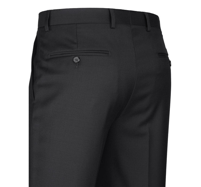 Raphael Classic Fit Solid Black Flat Front Wool Dress Pants - The Suit Depot