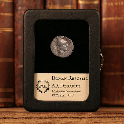 Roman Republic, M. Aurelius Scaurus, AR Denarius Serratus - 118 BCE - Roman Republic