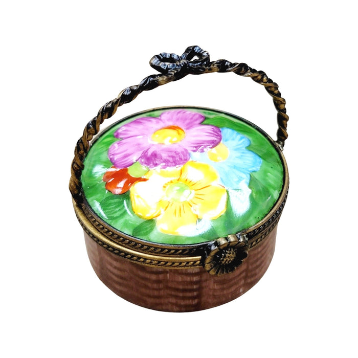 Round Floral Basket Limoges Pill Box Porcelain Limoges Garden flowers limoges boxes French Trinket Box