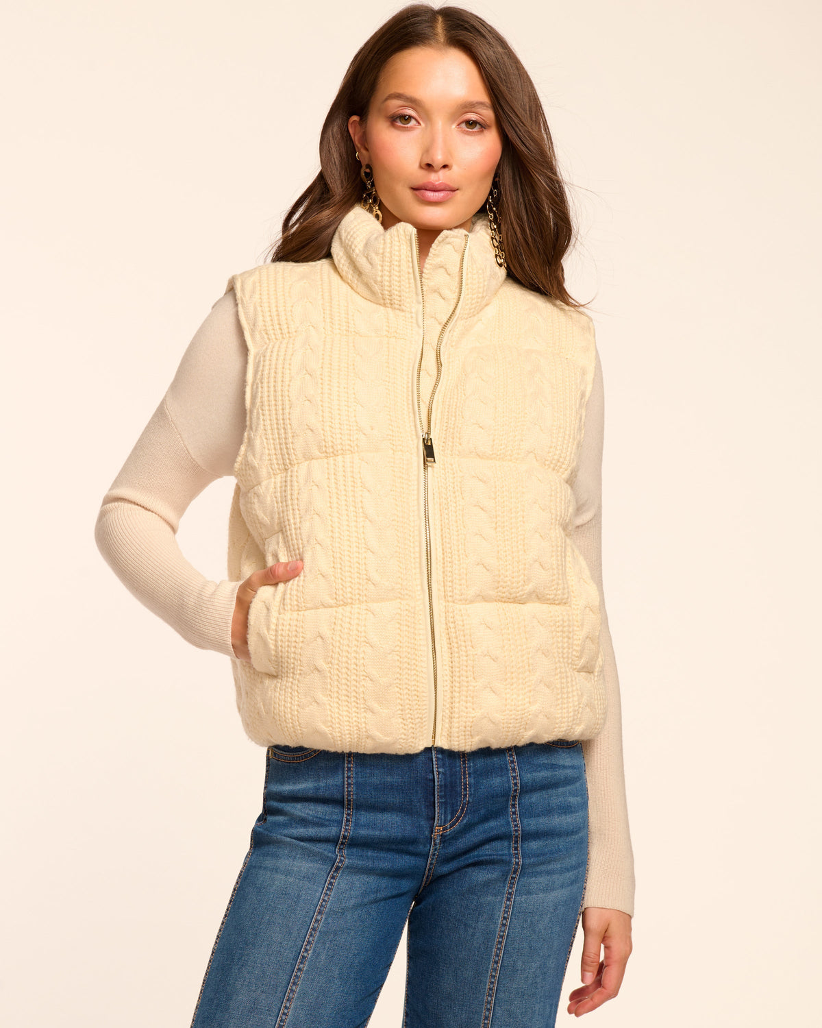 Vera Cable Knit Puffer Vest
