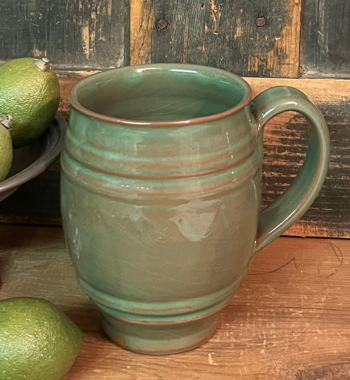 SE-207 Redware Barrel Mug with Green Glaze