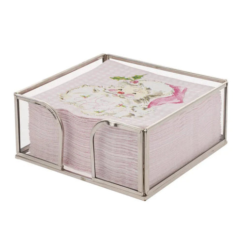 Silver Edge Glass Cocktail Napkin Holder