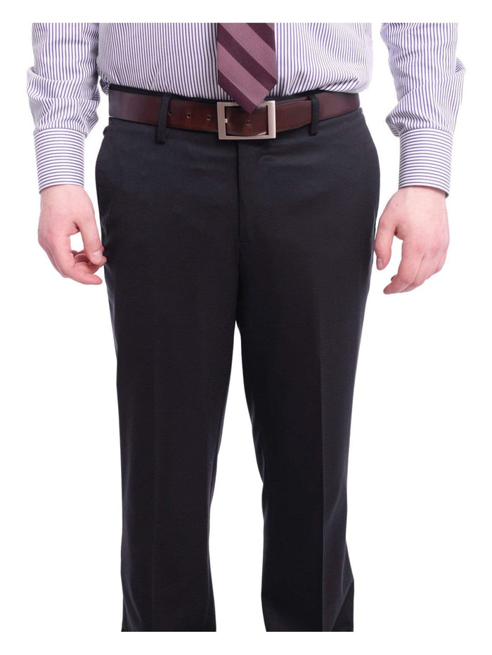 Arthur Black Arthur Black Slim Fit Solid Navy Blue Flat Front Wool Dress Pants