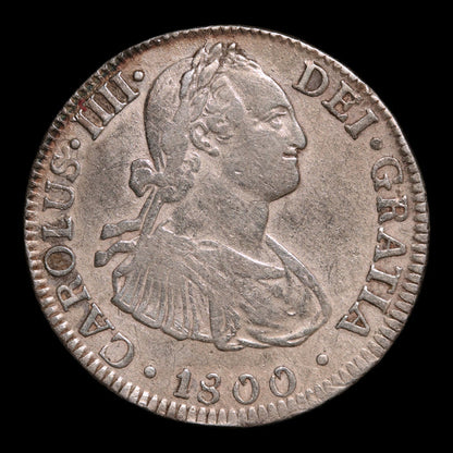 Spanish Empire, King Charles IV, AR 2 Reales - 1800 CE - Spanish Empire