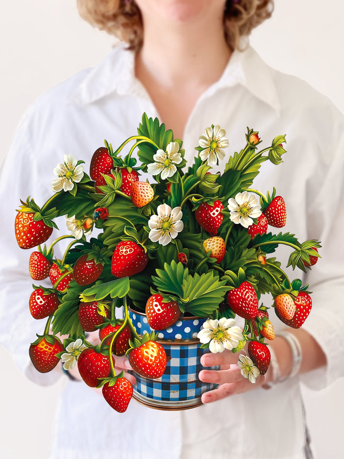 Strawberry Blossom Flower Bouquet Pop-Up Card