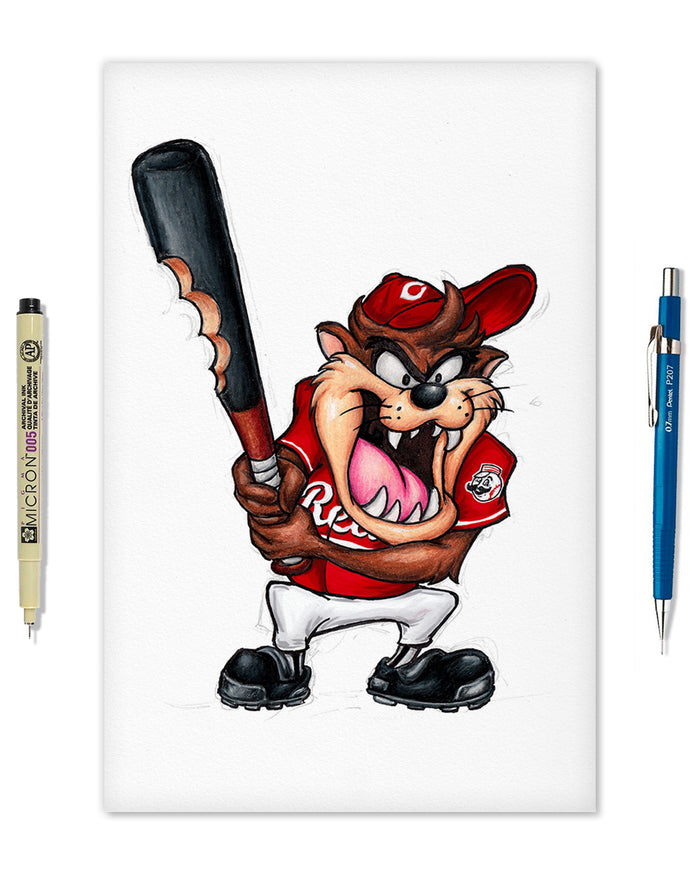 Taz on Deck x MLB Reds Limited Edition Art Print