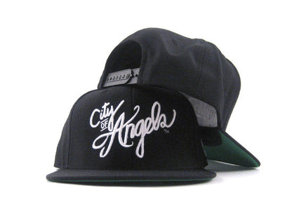 The City Of Angels Snapback Hat (Black White GREEN BOTTOM)