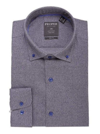 The Suit Depot Mens 100% Cotton Solid Heather Blue Slim Fit Dress Shirt - The Suit Depot