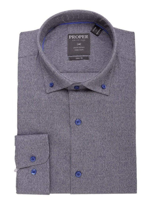 The Suit Depot Mens 100% Cotton Solid Heather Blue Slim Fit Dress Shirt - The Suit Depot