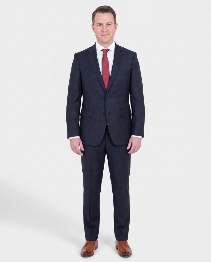 The Suit Depot Mens Blue Tonal Mini Check 100% Wool Modern Fit Suit - The Suit Depot