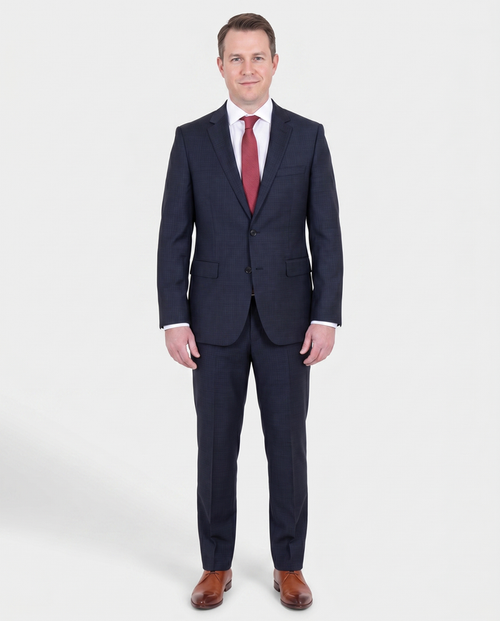 The Suit Depot Mens Blue Tonal Mini Check 100% Wool Modern Fit Suit - The Suit Depot