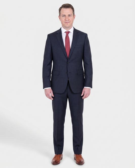 The Suit Depot Mens Blue Tonal Mini Check 100% Wool Modern Fit Suit - The Suit Depot