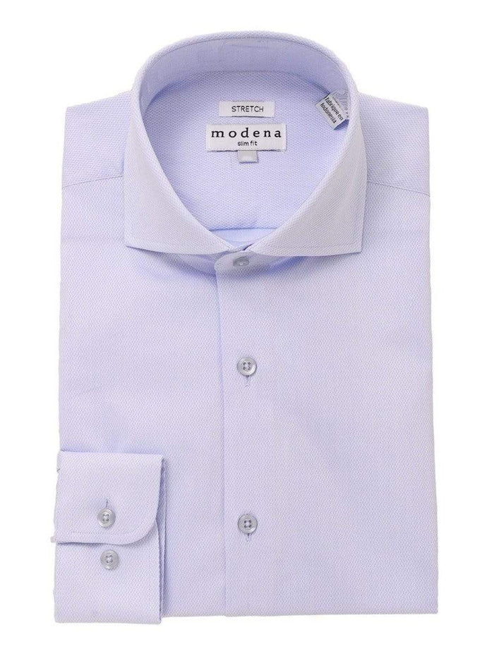Modena SHIRTS The Suit Depot Men?s Cotton Solid Blue Slim Fit Stretch Dress Shirt