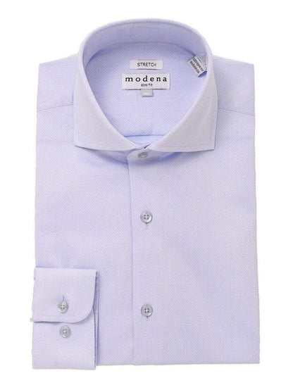 Modena SHIRTS The Suit Depot Men?s Cotton Solid Blue Slim Fit Stretch Dress Shirt