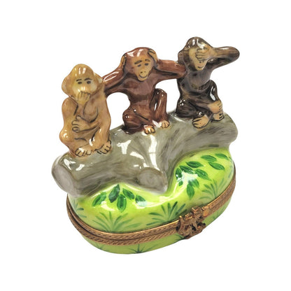 Three Wise Monkeys Figurine Porcelain Limoges wild animals religion French Trinket Box