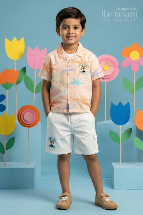 The Nesavu Boys Casual Set Toddler Boy Casual Outfit Set for Everyday Play and Outings Nesavu 14 (6M) / Peach / Cotton BCS571B-14 Nesavu toddler boy cotton casual outfit set for everyday playtime and summer outings with digital print