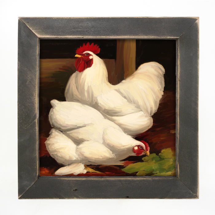 Two White Roosters