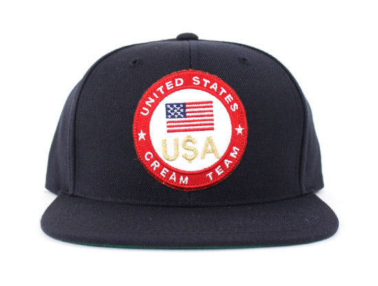 United States CREAM TEAM Snapback Hats (Navy Green Under Brim)