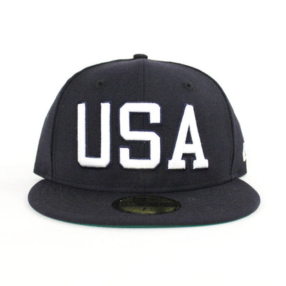 USA New Era 59Fifty Fitted Hat (Navy Green Under Brim)
