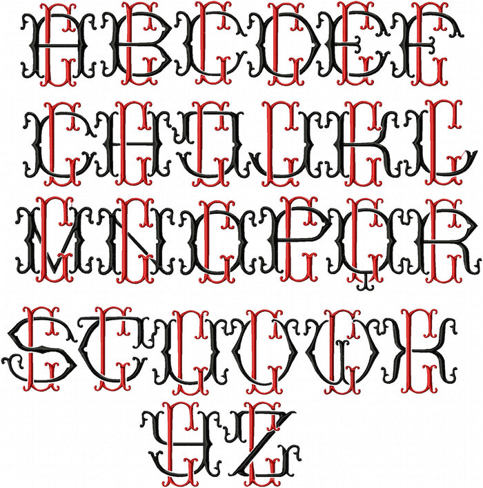 VINTAGE BAROQUE INTERLOCKING MONOGRAM FONT - SET "G" 6 AND 8 INCH SIZE