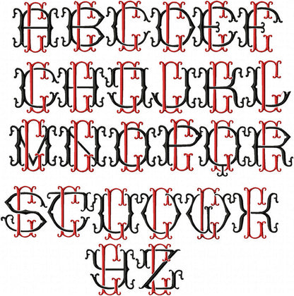 VINTAGE BAROQUE INTERLOCKING MONOGRAM FONT - SET "G" 6 AND 8 INCH SIZE